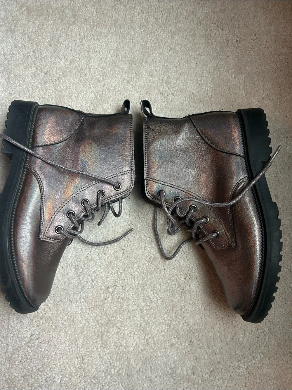 Girl’s Faux Leather Iridescent Combat Boots